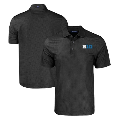 Men's Cutter & Buck Black Big Ten Gear Pike Eco Tonal Geo Print Stretch Recycled Polo