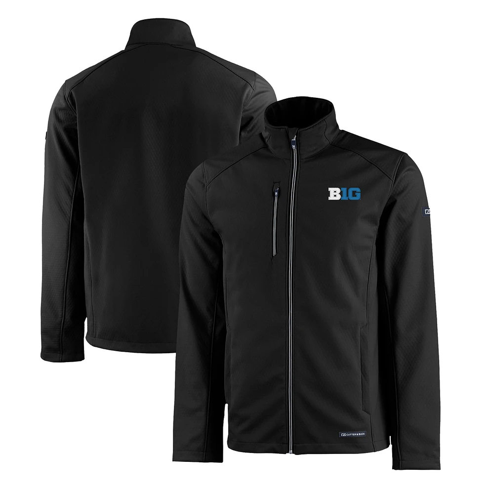 Men's Cutter & Buck Black Big Ten Gear Evoke Eco Softshell Recycled Full-Zip Jacket