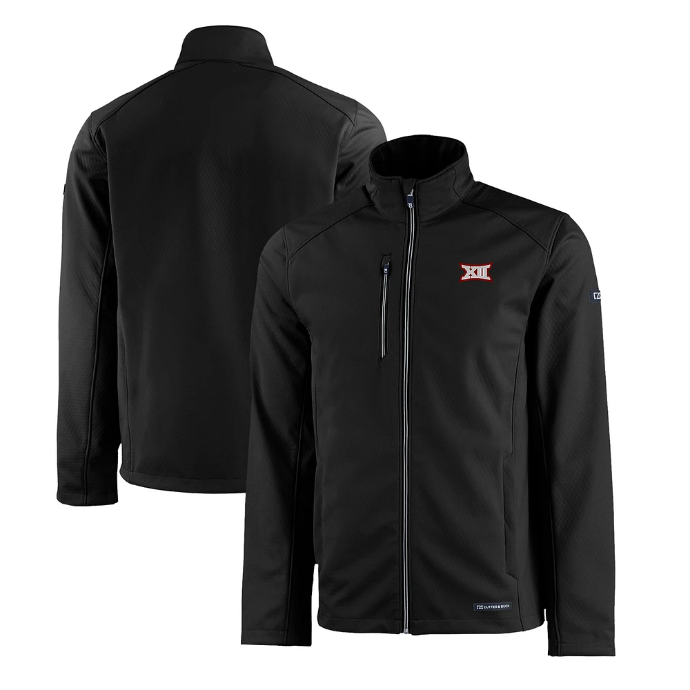 Men's Cutter & Buck Black Big 12 Gear Evoke Eco Softshell Recycled Full-Zip Jacket