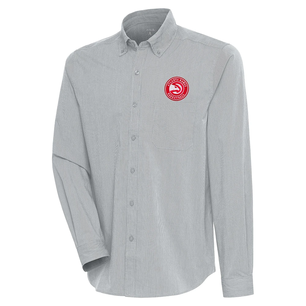 Men's Antigua Heather Gray Atlanta Hawks Compression Button-Down Shirt