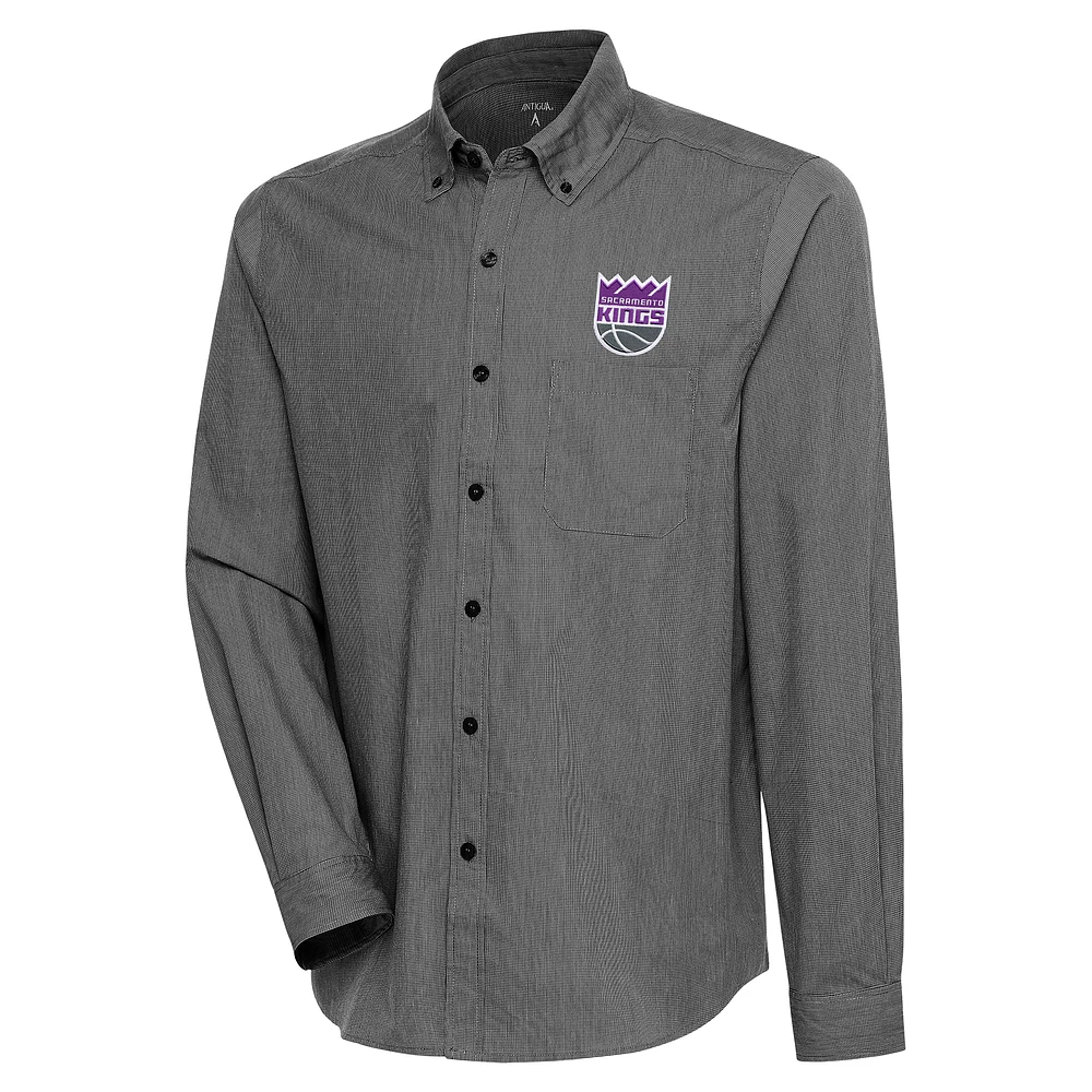 Men's Antigua Black Sacramento Kings Compression Button-Down Shirt