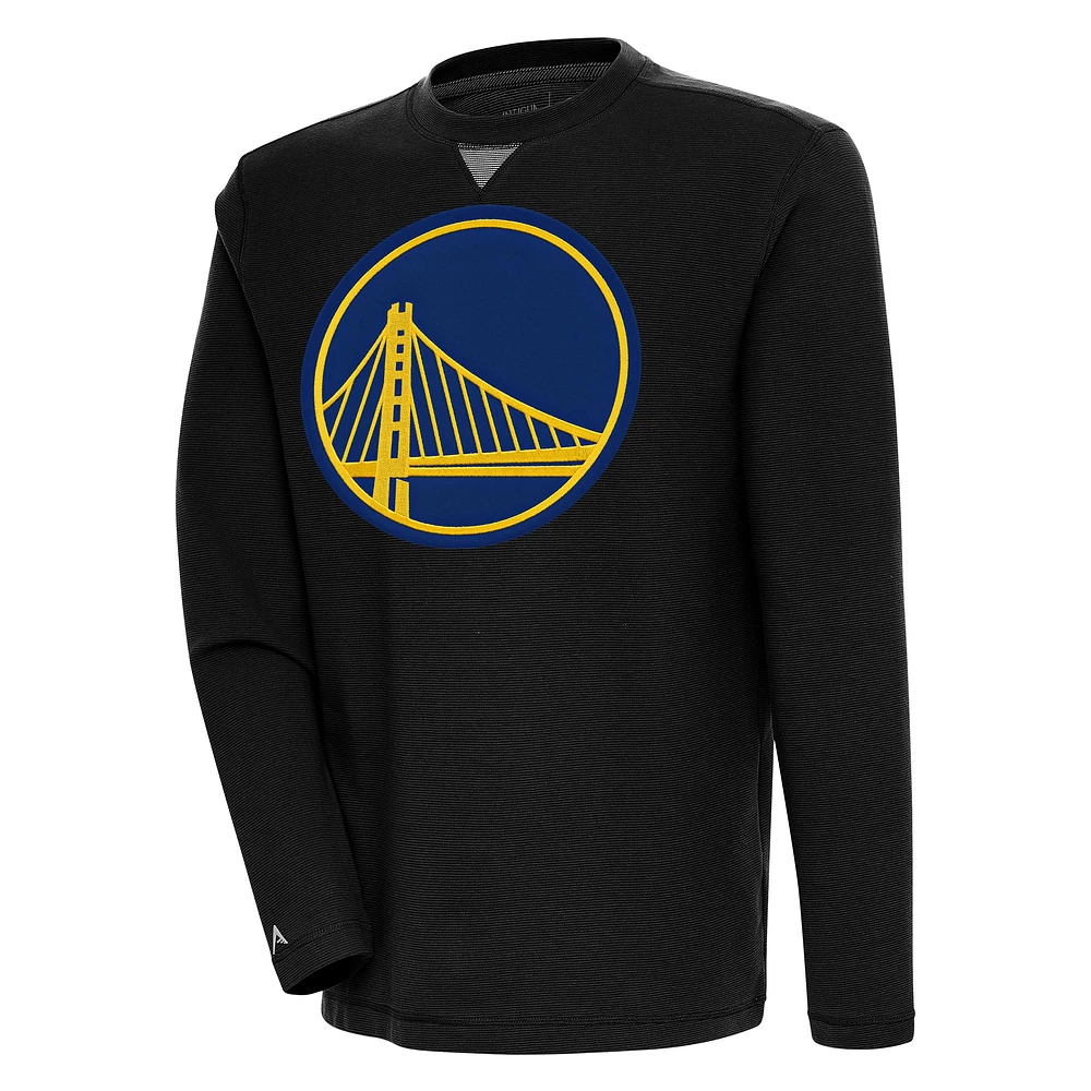 Men's Antigua Black Golden State Warriors Flier Bunker Pullover Sweatshirt