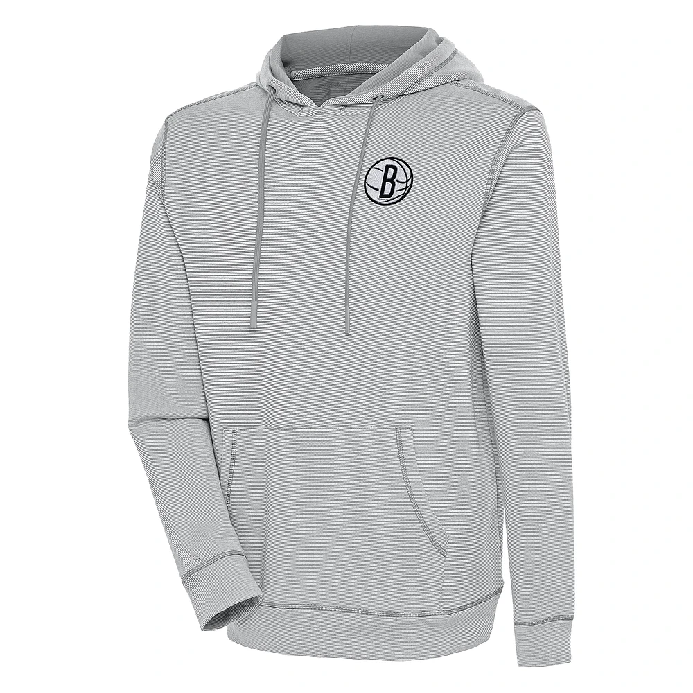 Men's Antigua Gray Brooklyn Nets Axe Bunker Tri-Blend Pullover Hoodie