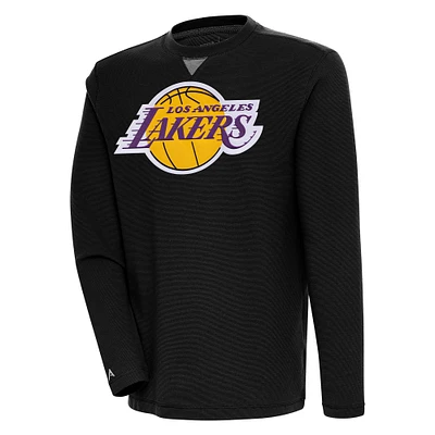 Men's Antigua Black Los Angeles Lakers Flier Bunker Pullover Sweatshirt