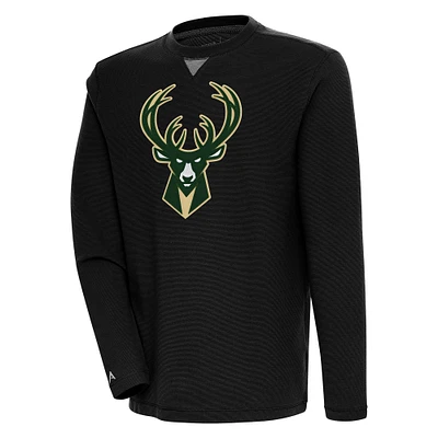 Men's Antigua Black Milwaukee Bucks Flier Bunker Pullover Sweatshirt