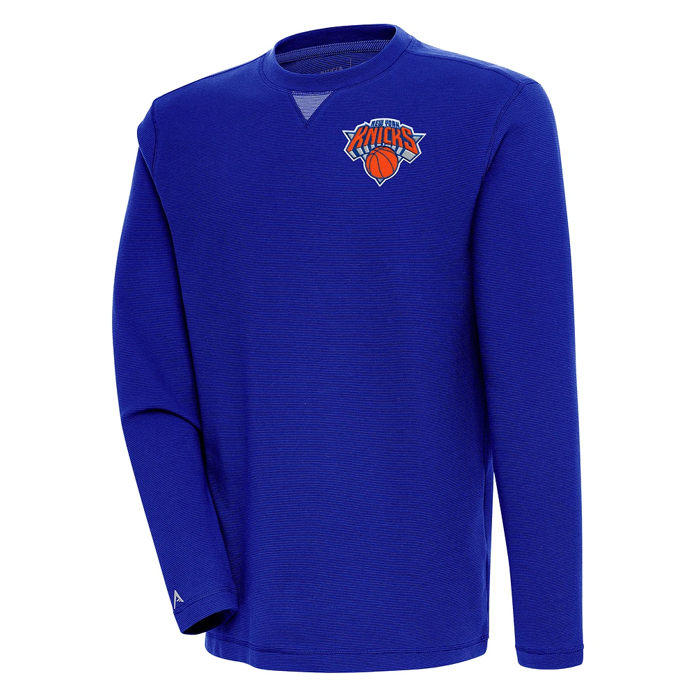 Men's Antigua Royal New York Knicks Flier Bunker Pullover Sweatshirt