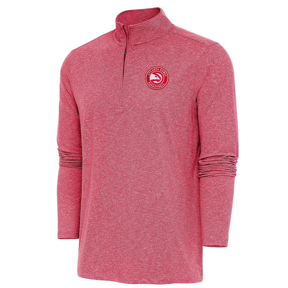 Men's Antigua Heather Red Atlanta Hawks Hunk Quarter-Zip Pullover Top