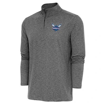 Men's Antigua Heather Black Charlotte Hornets Hunk Quarter-Zip Pullover Top