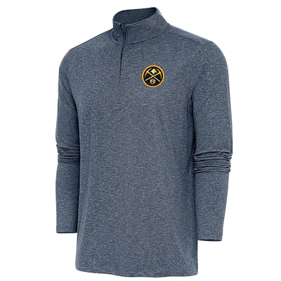 Men's Antigua Heather Navy Denver Nuggets Hunk Quarter-Zip Pullover Top