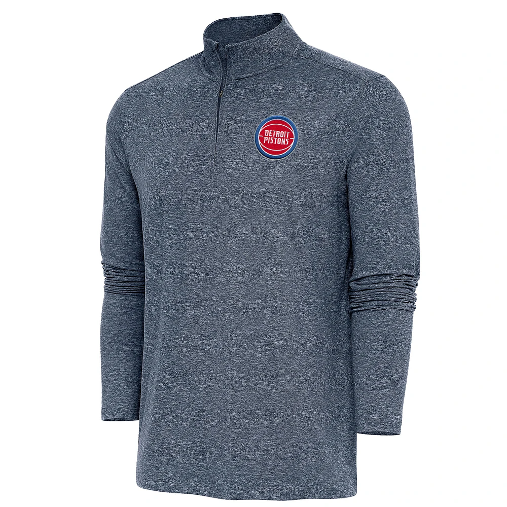 Men's Antigua Heather Navy Detroit Pistons Hunk Quarter-Zip Pullover Top