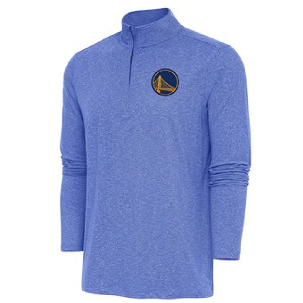 Men's Antigua Heather Royal Golden State Warriors Hunk Quarter-Zip Pullover Top