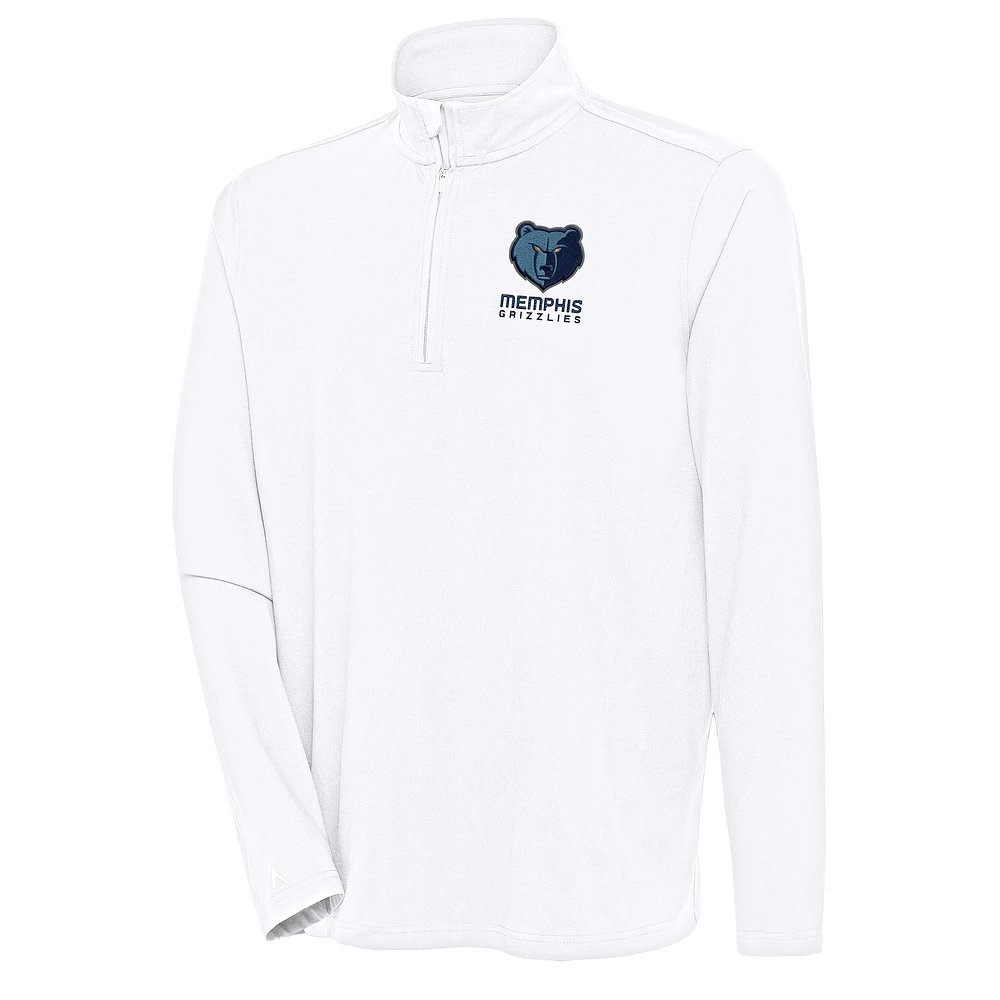 Men's Antigua White Memphis Grizzlies Hunk Quarter-Zip Pullover Top