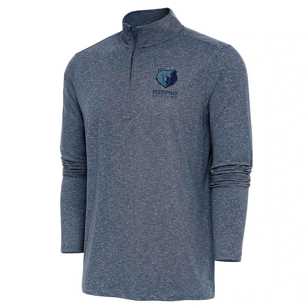 Men's Antigua Heather Navy Memphis Grizzlies Hunk Quarter-Zip Pullover Top