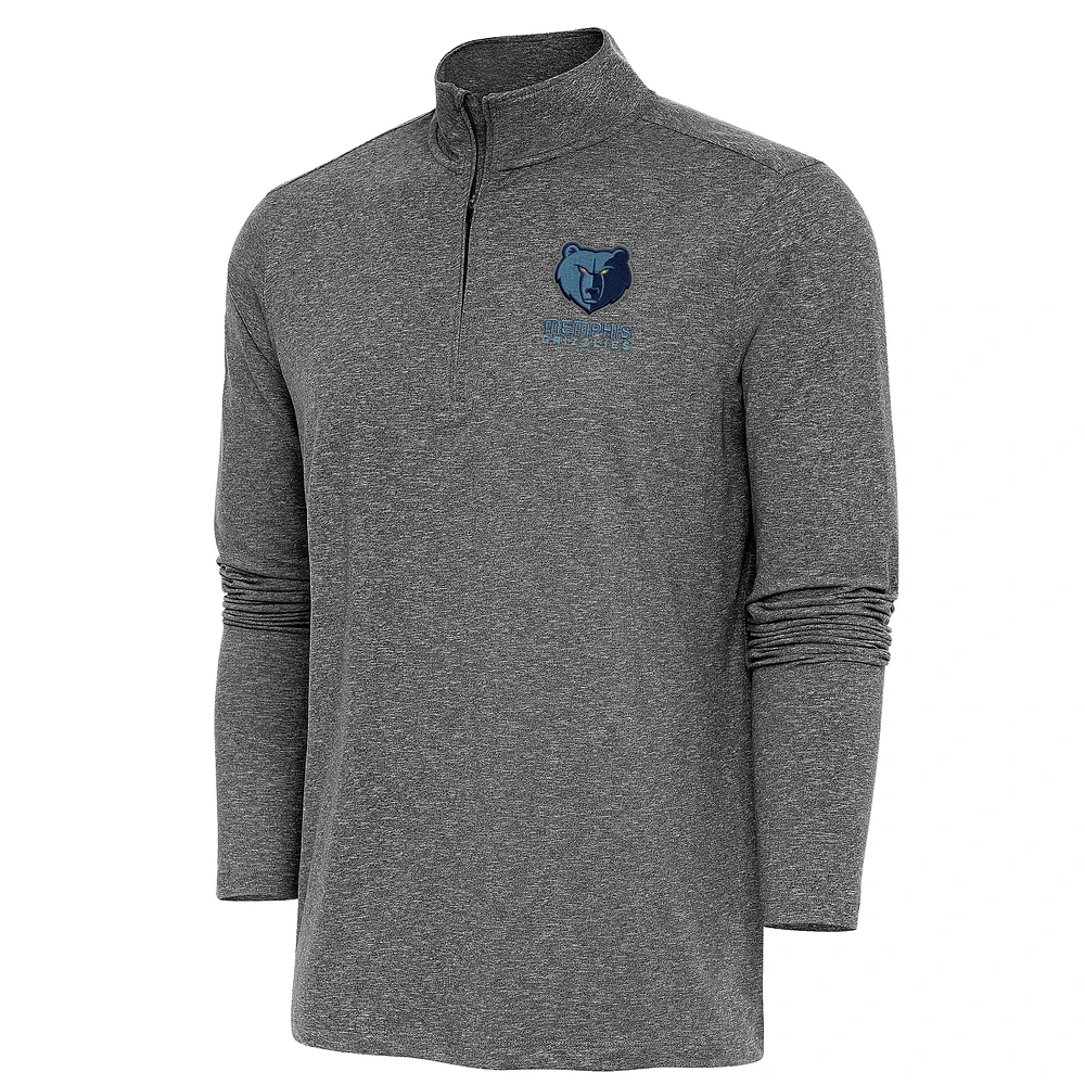 Men's Antigua Heather Black Memphis Grizzlies Hunk Quarter-Zip Pullover Top