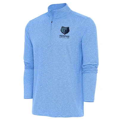 Men's Antigua Heather Powder Blue Memphis Grizzlies Hunk Quarter-Zip Pullover Top