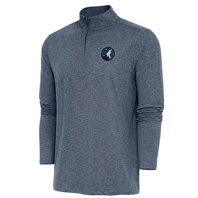 Men's Antigua Heather Navy Minnesota Timberwolves Hunk Quarter-Zip Pullover Top