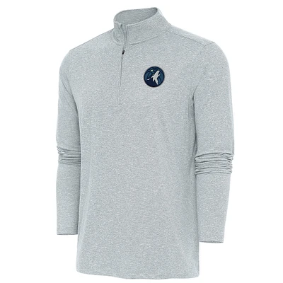 Men's Antigua Heather Minnesota Timberwolves Hunk Quarter-Zip Pullover Top