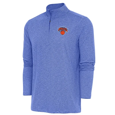 Men's Antigua Heather Royal New York Knicks Hunk Quarter-Zip Pullover Top