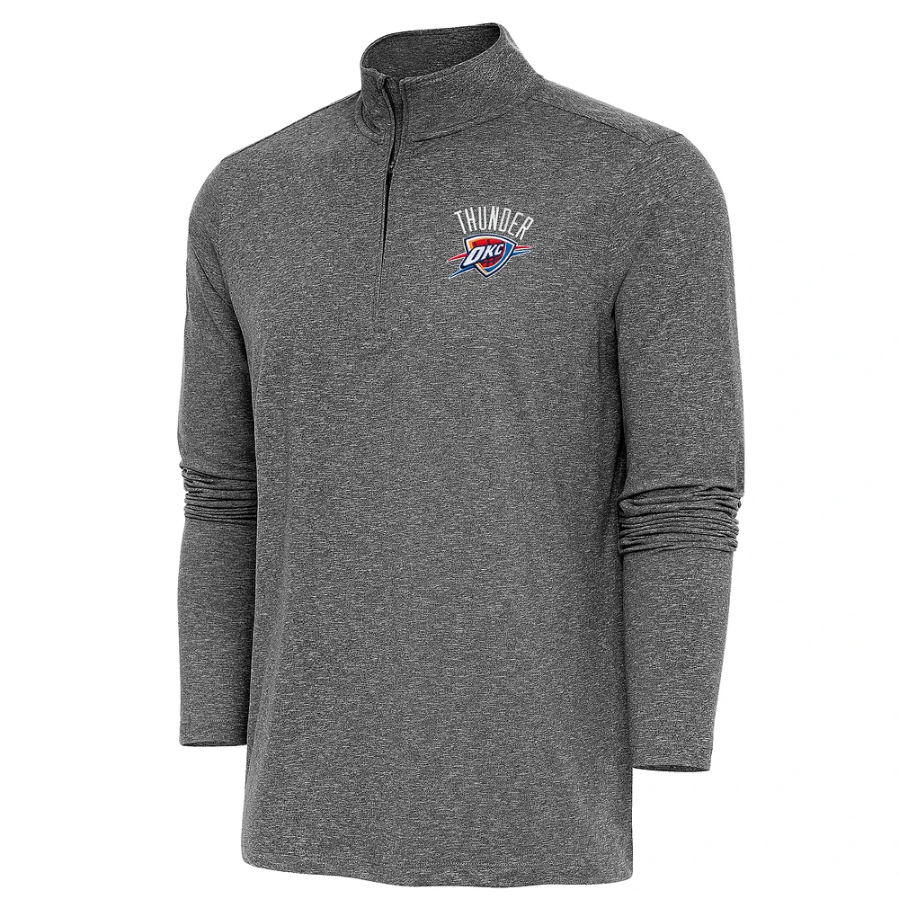 Men's Antigua Heather Black Oklahoma City Thunder Hunk Quarter-Zip Pullover Top