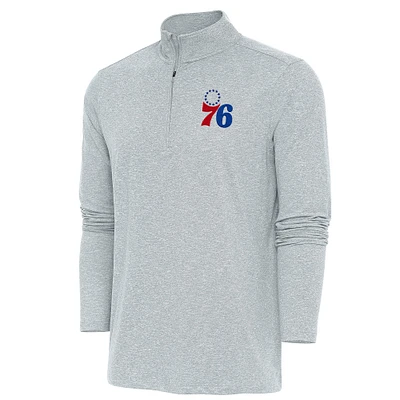 Men's Antigua Heather Philadelphia 76ers Hunk Quarter-Zip Pullover Top