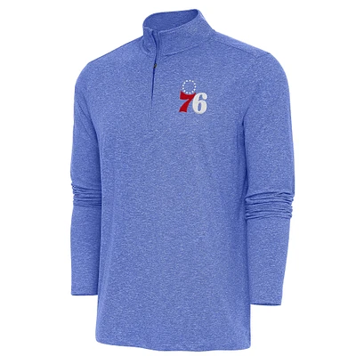 Men's Antigua Heather Royal Philadelphia 76ers Hunk Quarter-Zip Pullover Top