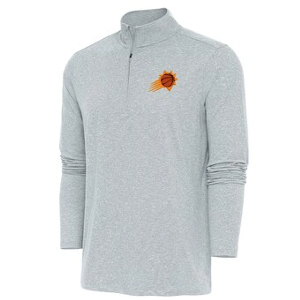 Men's Antigua Heather Gray Phoenix Suns Hunk Quarter-Zip Pullover Top