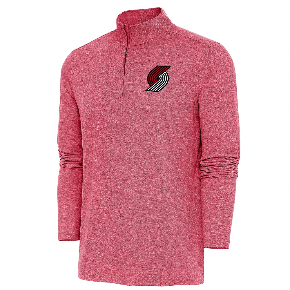 Men's Antigua Heather Portland Trail Blazers Hunk Quarter-Zip Pullover Top
