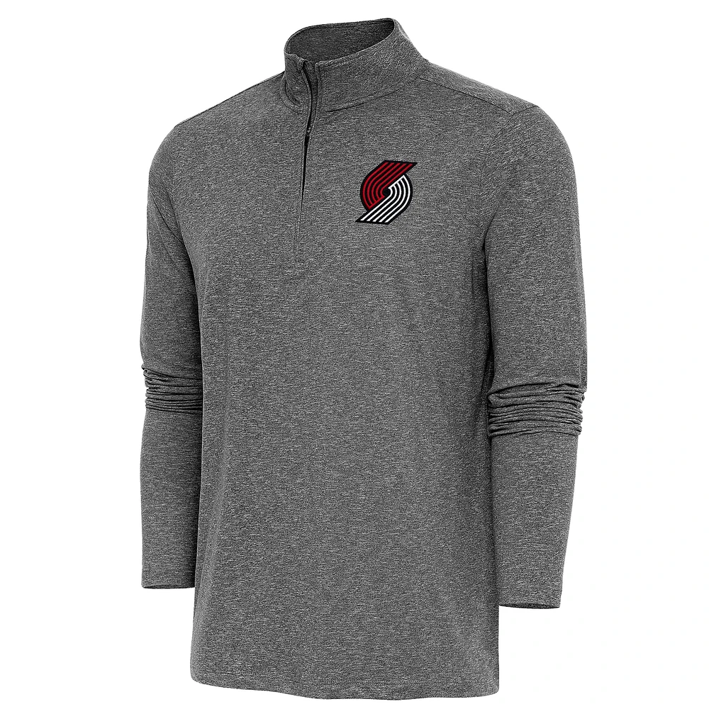 Men's Antigua Heather Black Portland Trail Blazers Hunk Quarter-Zip Pullover Top
