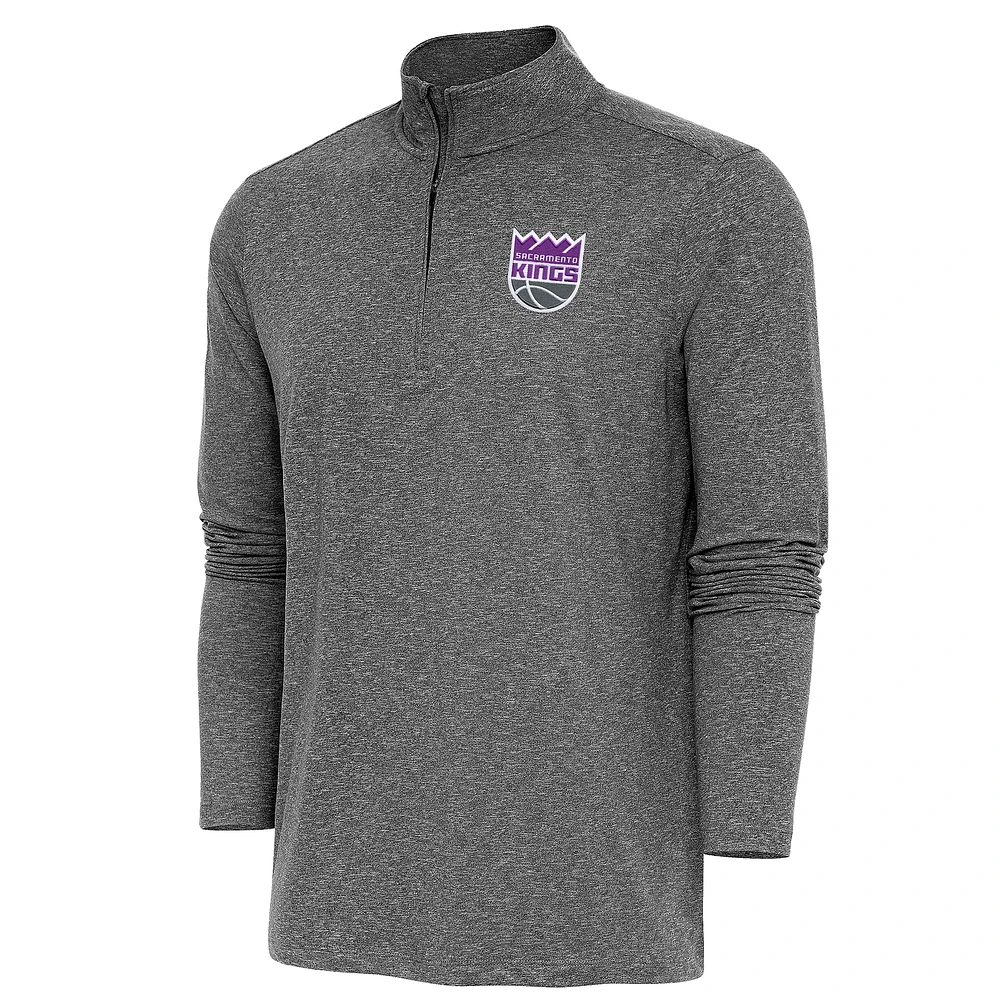 Men's Antigua Heather Sacramento Kings Hunk Quarter-Zip Pullover Top