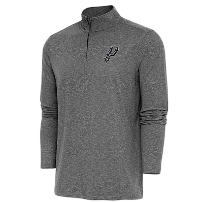 Men's Antigua Heather Black San Antonio Spurs Hunk Quarter-Zip Pullover Top