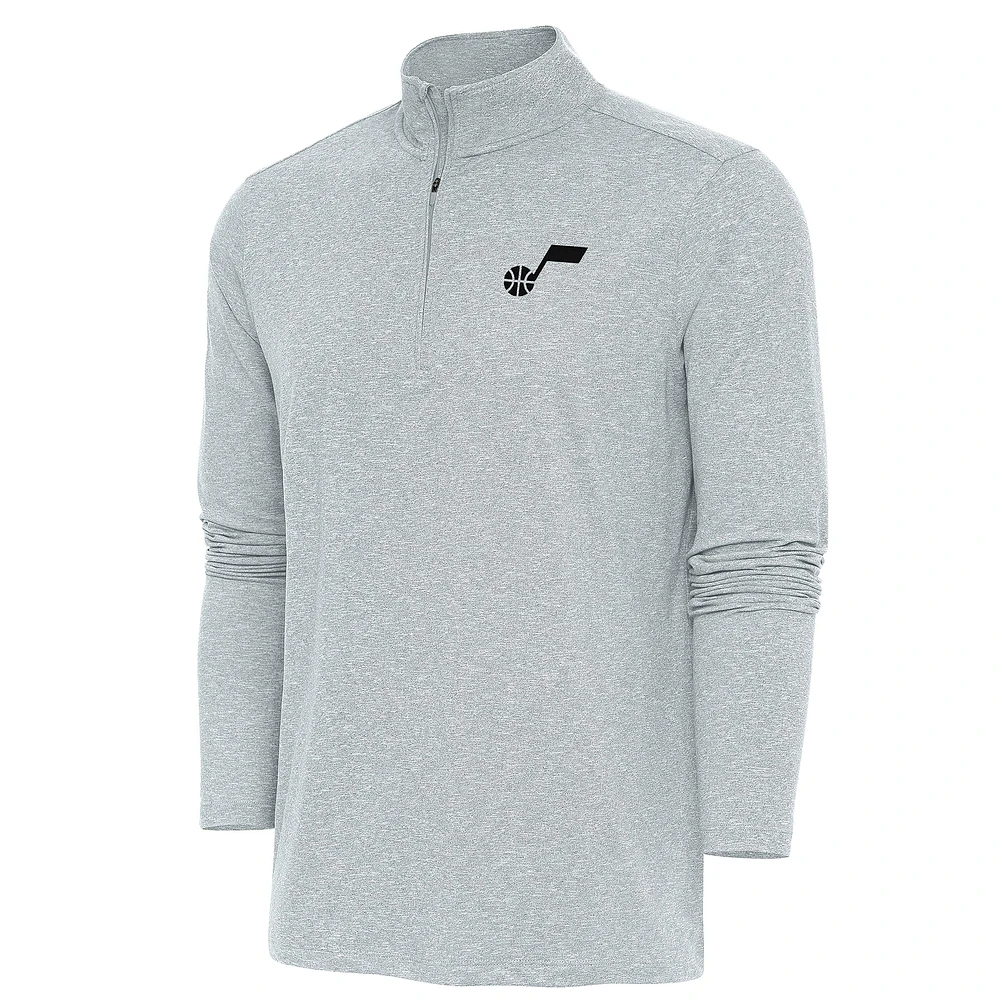 Men's Antigua Heather Gray Utah Jazz Hunk Quarter-Zip Pullover Top