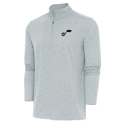 Men's Antigua Heather Gray Utah Jazz Hunk Quarter-Zip Pullover Top