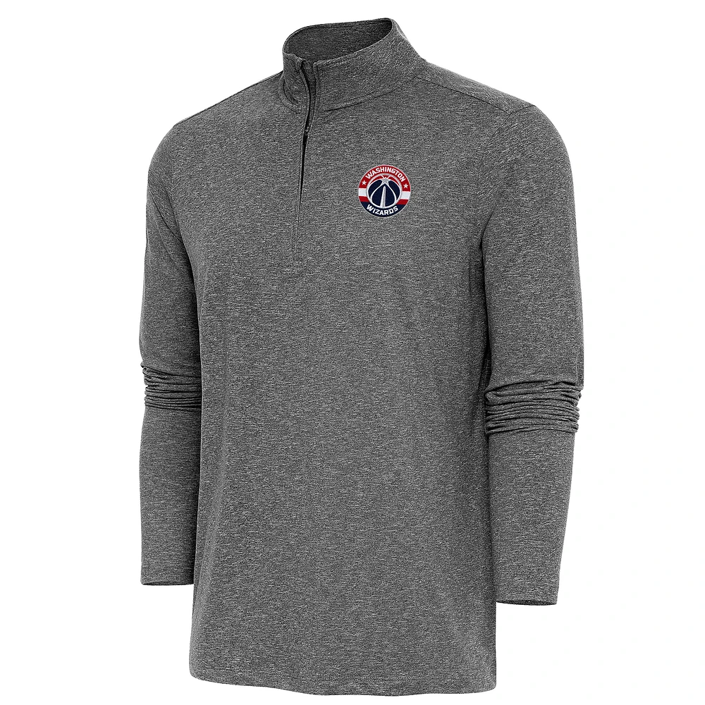 Men's Antigua Heather Black Washington Wizards Hunk Quarter-Zip Pullover Top