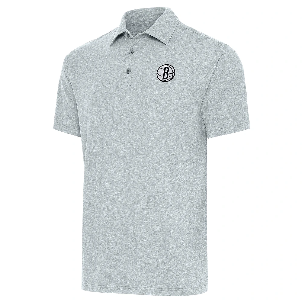 Men's Antigua Heather Gray Brooklyn Nets Par Polo
