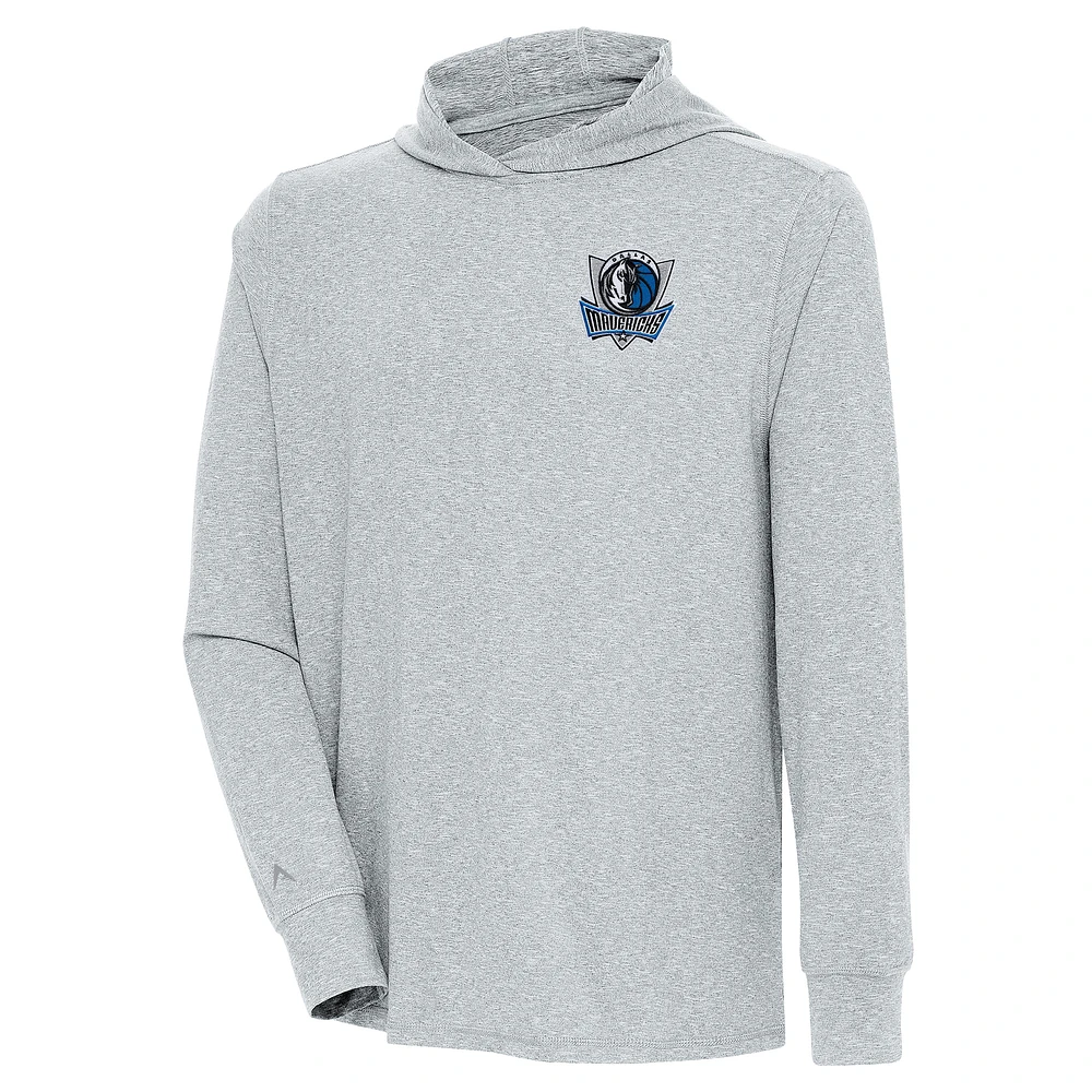 Men's Antigua Heather Gray Dallas Mavericks Saga Long Sleeve Hoodie T-Shirt