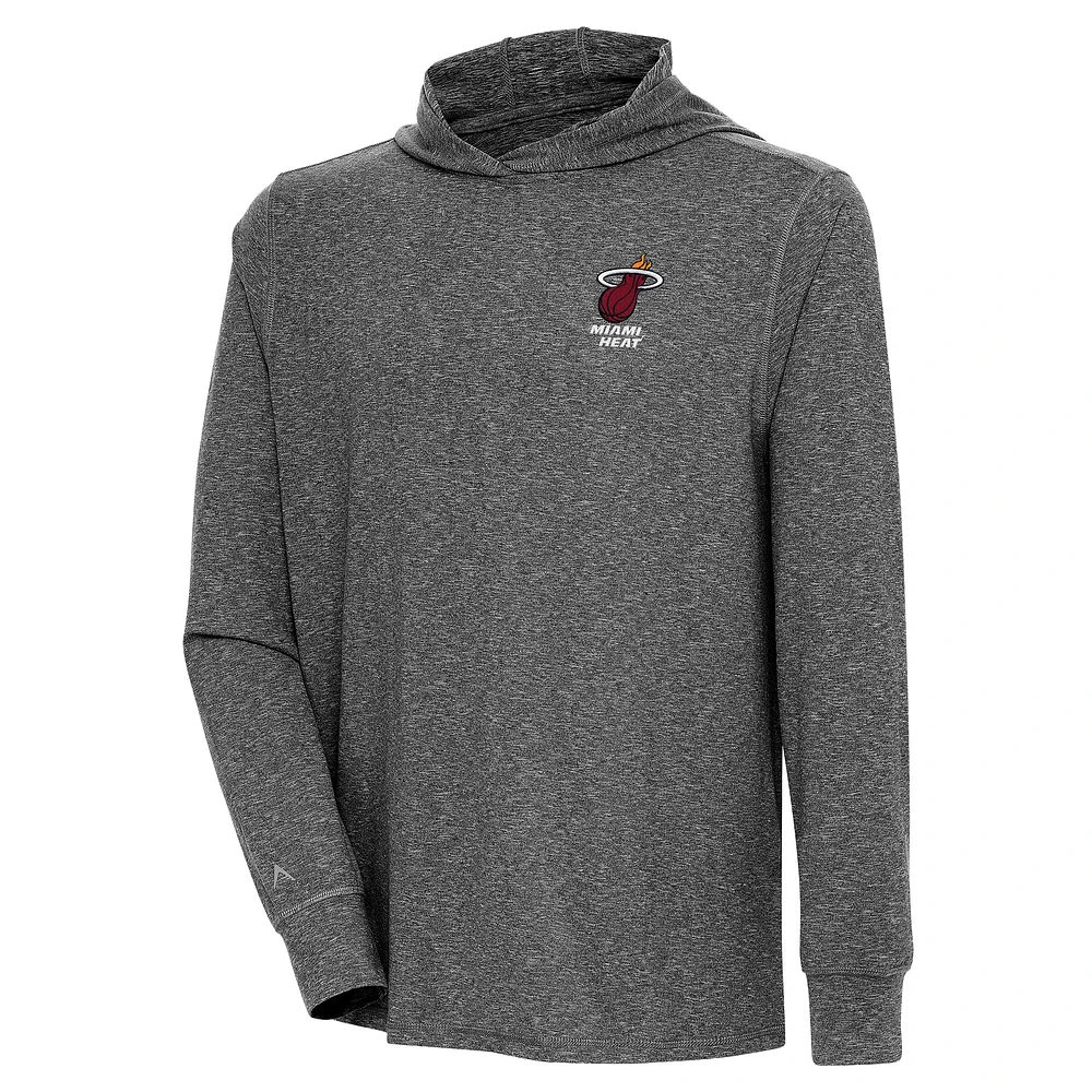 Men's Antigua Heather Black Miami Heat Saga Long Sleeve Hoodie T-Shirt