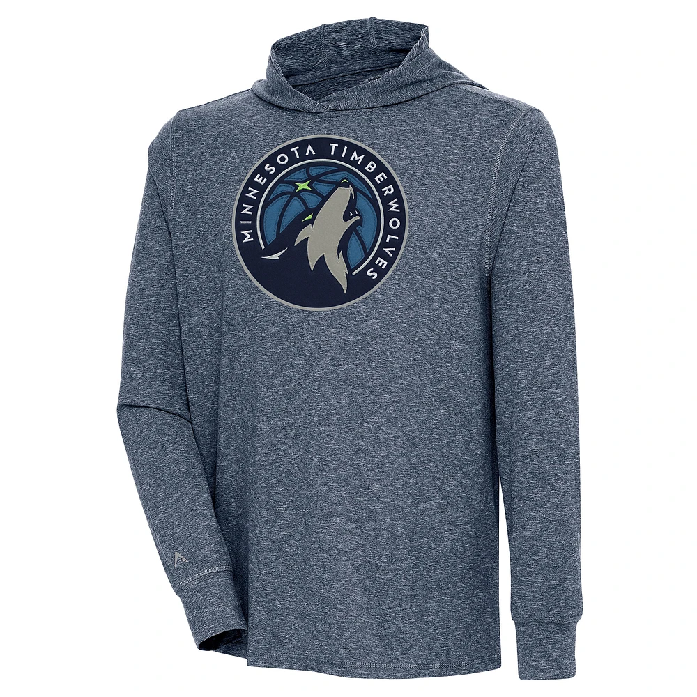Men's Antigua Heather Navy Minnesota Timberwolves Saga Long Sleeve Hoodie T-Shirt