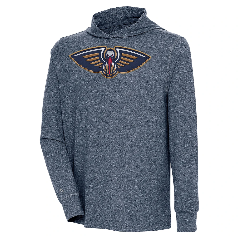 Men's Antigua Heather Navy New Orleans Pelicans Saga Long Sleeve Hoodie T-Shirt