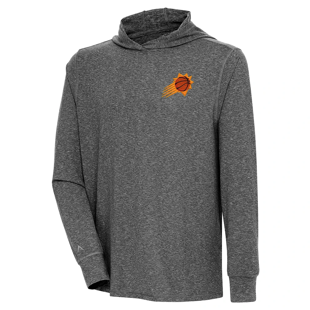 Men's Antigua Heather Black Phoenix Suns Saga Long Sleeve Hoodie T-Shirt