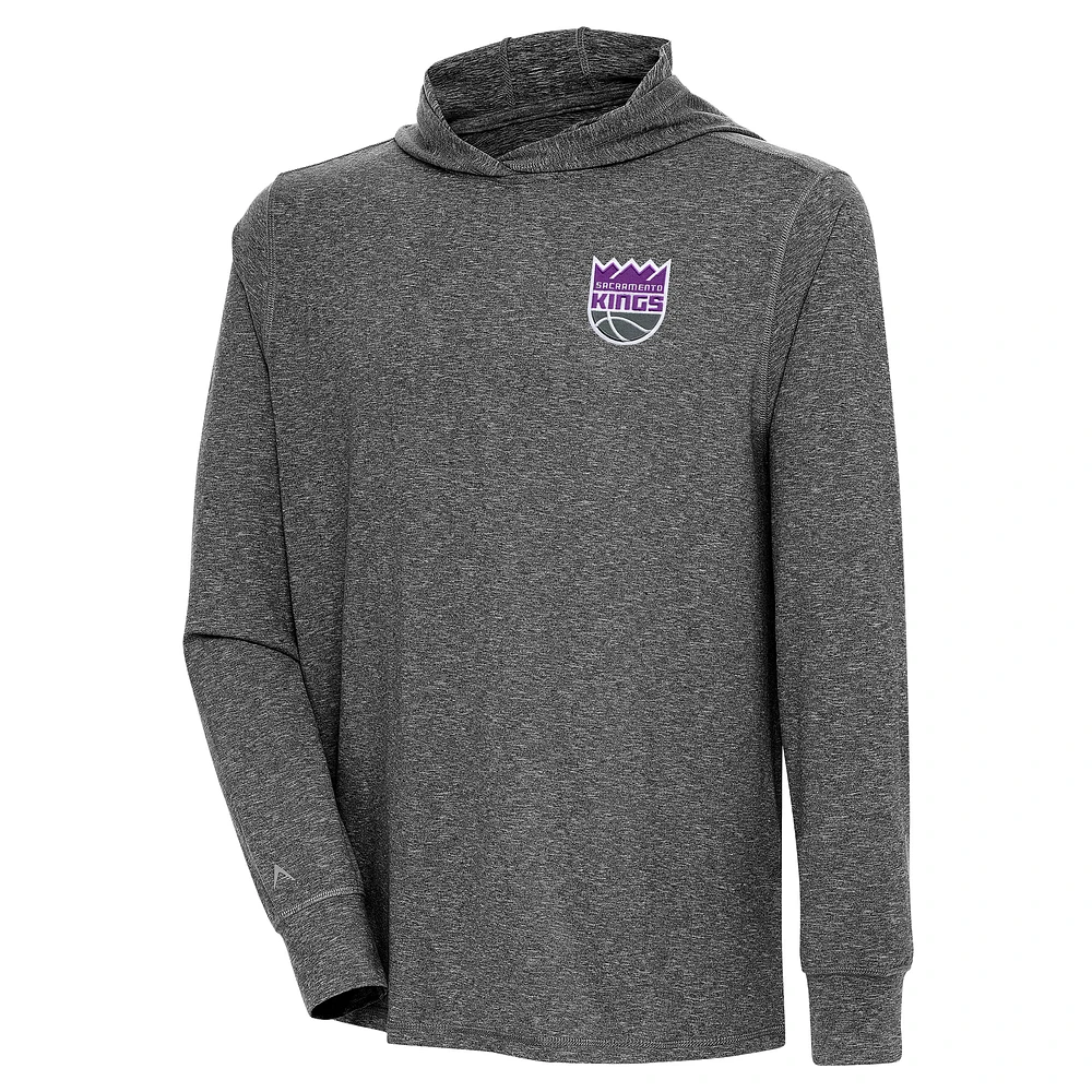 Men's Antigua Heather Black Sacramento Kings Saga Long Sleeve Hoodie T-Shirt