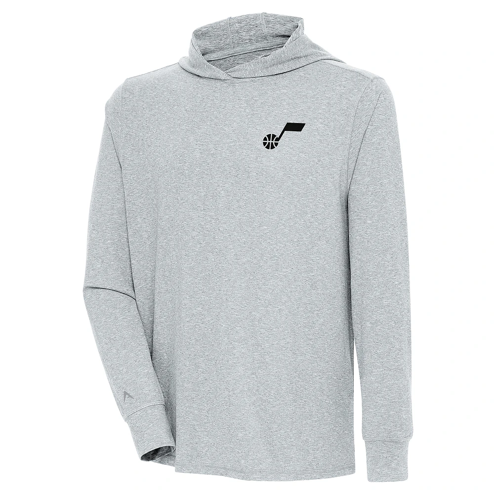 Men's Antigua Heather Gray Utah Jazz Saga Long Sleeve Hoodie T-Shirt