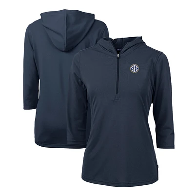 Women's Cutter & Buck Navy SEC Gear DryTec Virtue Eco Pique Recycled Half-Zip Pullover Hoodie