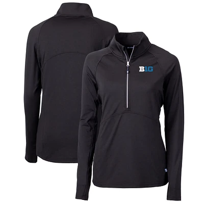 Women's Cutter & Buck Black Big Ten Gear Adapt Eco Knit Stretch Recycled Half-Zip Pullover Top