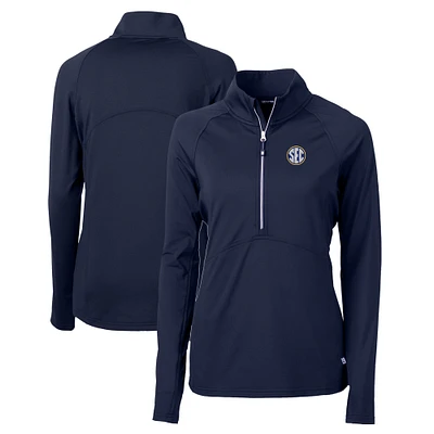 Women's Cutter & Buck Navy SEC Gear Adapt Eco Knit Stretch Recycled Half-Zip Pullover Top