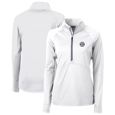 Women's Cutter & Buck White SEC Gear Adapt Eco Knit Stretch Recycled Half-Zip Pullover Top