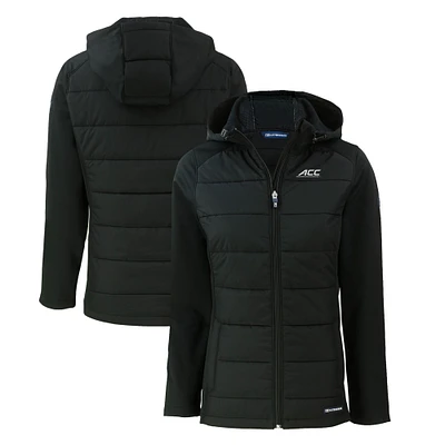 Women's Cutter & Buck Black ACC Gear Evoke Hybrid Eco Softshell Recycled Full-Zip Hoodie Jacket