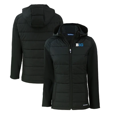 Women's Cutter & Buck Black Big Ten Gear Evoke Hybrid Eco Softshell Recycled Full-Zip Hoodie Jacket