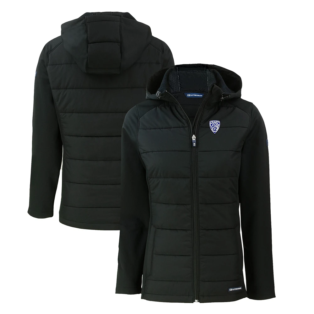 Women's Cutter & Buck Black Pac-12 Gear Evoke Hybrid Eco Softshell Recycled Full-Zip Hoodie Jacket