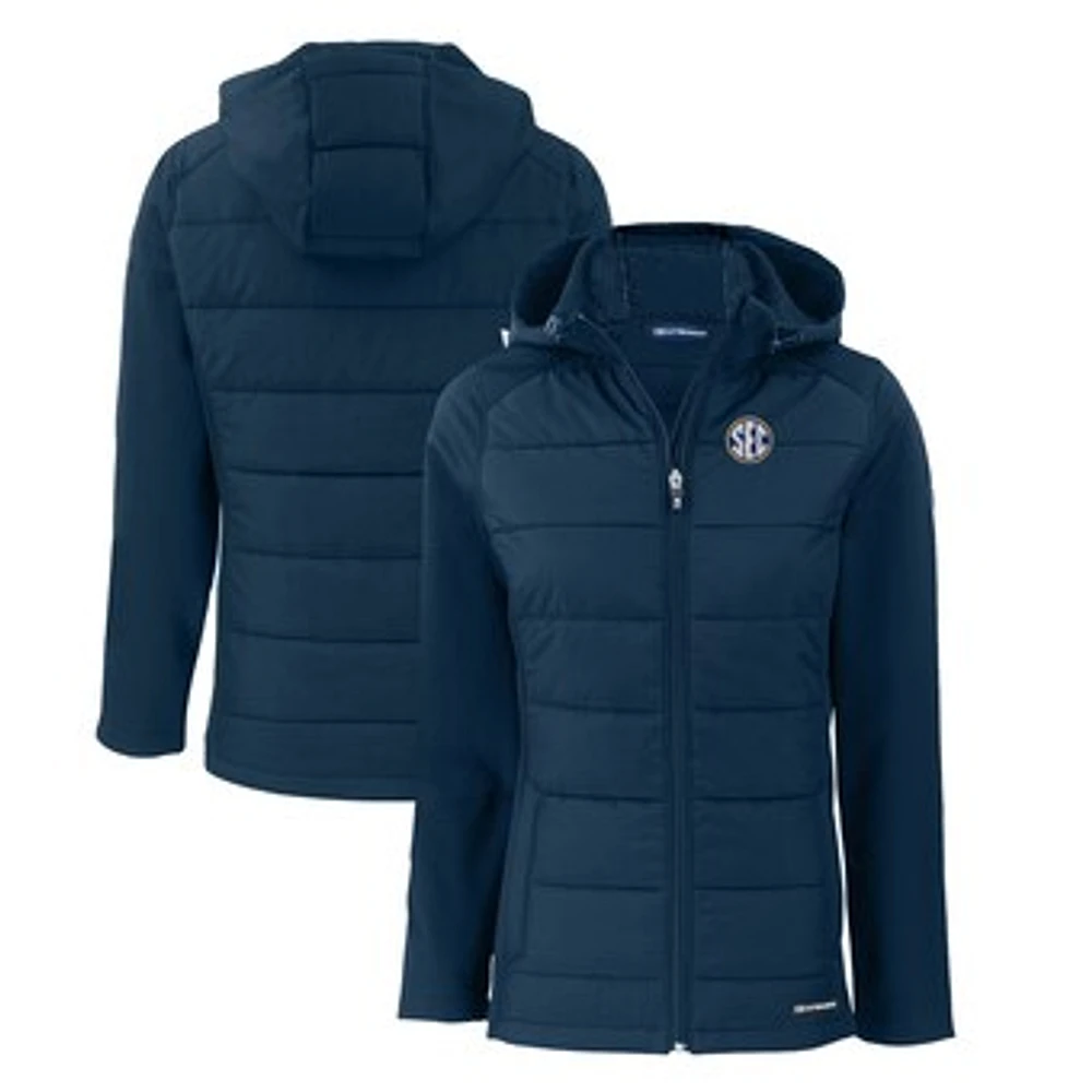Women's Cutter & Buck Navy SEC Gear Evoke Hybrid Eco Softshell Recycled Full-Zip Hoodie Jacket