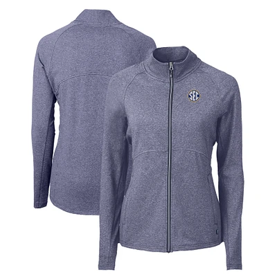 Women's Cutter & Buck Heather Navy SEC Gear Adapt Eco Knit Recycled Full-Zip Jacket